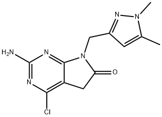 2-Amino-4-chloro-7-((1,3-dimethyl-1H-pyrazol-5-yl)methyl)-5H-pyrrolo[2,3-d]pyrimidin-6(7H)-one Struktur