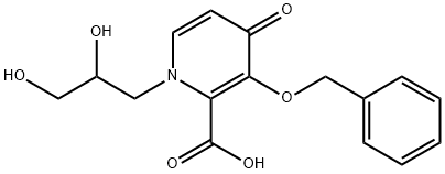 3-(ベンジルオキシ)-1-(2,3-ジヒドロキシプロピル)-4-オキソピリジン-2-カルボン酸 化学構造式