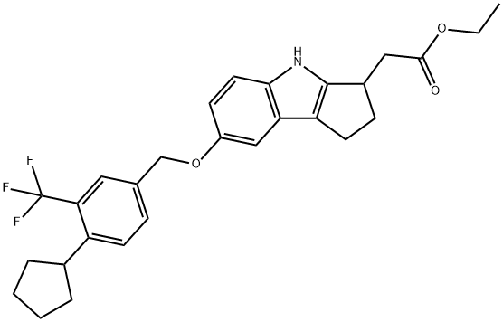 乙基 2-(7-((4-环戊基-3-(三氟甲基)苯甲基)氧代)-1,2,3,4-四氢环戊二烯并[B]吲哚-3-基)醋酸盐, 1206124-34-6, 结构式