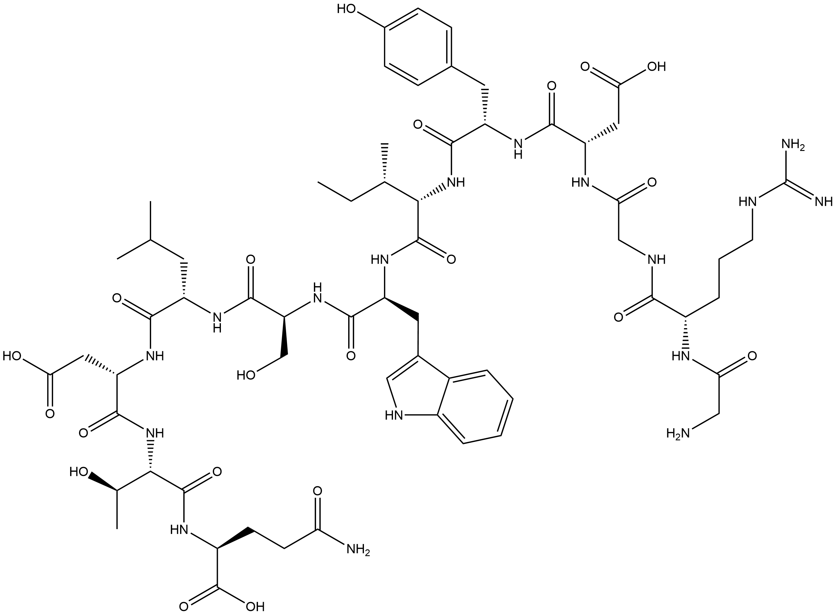 甘氨酰-L-精氨酰甘氨酰-L-ALPHA-天冬氨酰-L-酪氨酰-L-异亮氨酰-L-色氨酰-L-丝氨酰-L-亮氨酰-L-ALPHA-天冬氨酰-L-苏氨酰-L-谷氨酰胺, 1206525-47-4, 结构式