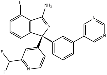 (S)-1-(2-(difluoromethyl)pyridin-4-yl)-4-fluoro-1-(3-(pyrimidin-5-yl)phenyl)-1H-isoindol-3-amine Structure