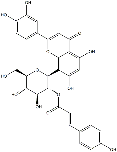 2-(3,4-Dihydroxyphenyl)-5,7-dihydroxy-8-[2-O-[(2E)-3-(4-hydroxyphenyl)-1-oxo-2-propen-1-yl]-beta-D-glucopyranosyl]-4H-1-benzopyran-4-one Struktur