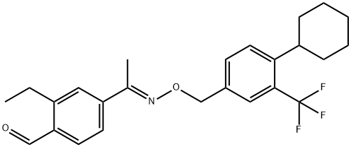 Benzaldehyde, 4-[(1E)-1-[[[4-cyclohexyl-3-(trifluoromethyl)phenyl]methoxy]imino]ethyl]-2-ethyl- Structure