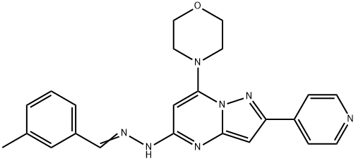 (E)-4-(5-(2-(3-methylbenzylidene)hydrazinyl)-2-(pyridin-4-yl)pyrazolo[1,5-a]pyrimidin-7-yl)morpholine Structure