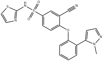 3-Cyano-4-[2-(1-methyl-1H-pyrazol-5-yl)phenoxy]-N-2-thiazolyl-benzenesulfonamide Struktur