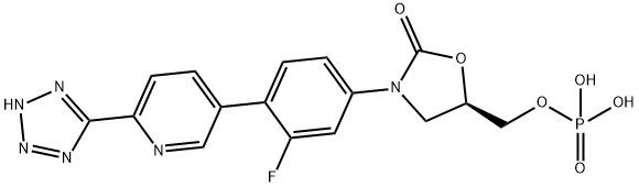 (R)-(3-(4-(6-(2H-tetrazol-5-yl)pyridin-3-yl)-3-fluorophenyl)-2-oxooxazolidin-5-yl)methyl dihydrogen phosphate Structure