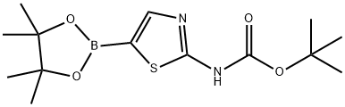 2-(叔丁氧羰基氨基)噻唑-5-硼酸频哪醇酯, 1245252-99-6, 结构式