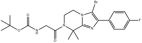 tert-butyl 2-(3-bromo-2-(4-fluorophenyl)-8,8-dimethyl-5,6-dihydroimidazo[1,2-a]pyrazin-7(8H)-yl)-2-oxoethylcarbamate Structure