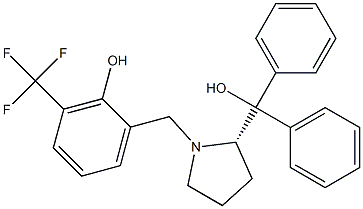(S)-2-((2-(hydroxydiphenylmethyl)pyrrolidin-1-yl)methyl)-6-(trifluoromethyl)phenol Struktur