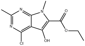 Ethyl 4-chloro-5-hydroxy-2,7-dimethyl-7H-pyrrolo[2,3-d]pyrimidine-6-carboxylate 结构式