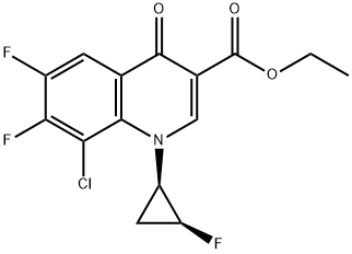 3-Quinolinecarboxylic acid, 8-chloro-6,7-difluoro-1-(2-fluorocyclopropyl)-1,4-dihydro-4-oxo-,ethyl ester 化学構造式