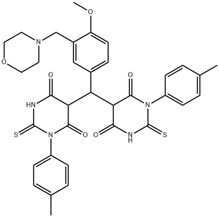 6-hydroxy-5-((6-hydroxy-4-oxo-2-thioxo-1-(p-tolyl)-1,2,3,4-tetrahydropyrimidin-5-yl)(4-methoxy-3-(morpholinomethyl)phenyl)methyl)-2-thioxo-3-(p-tolyl)-2,3-dihydropyrimidin-4(1H)-one Structure