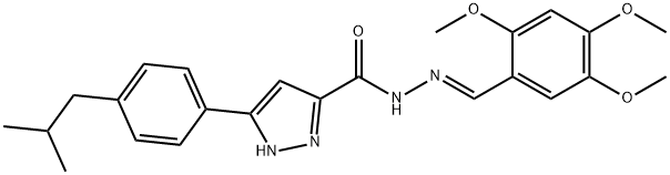 3-[4-(2-methylpropyl)phenyl]-N'-[(E)-(2,4,5-trimethoxyphenyl)methylidene]-1H-pyrazole-5-carbohydrazide Struktur