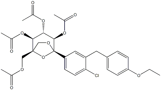 (1R,2S,3S,4R,5S)-1-(acetoxymethyl)-5-(4-chloro-3-(4-ethoxybenzyl)phenyl)-6,8-dioxabicyclo[3.2.1]octane-2,3,4-triyltriacetate Struktur