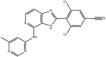 3,5-dichloro-4-(4-(6-methylpyrimidin-4-ylamino)-3H-imidazo[4,5-c]pyridin-2-yl)benzonitrile 化学構造式