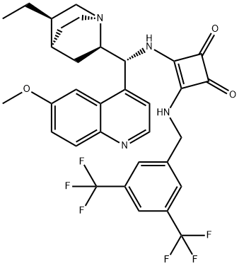 3-[[[3,5-bis(trifluoromethyl)phenyl]methyl]amino]-4-[[(9R)-10,11-dihydro-6'-methoxycinchonan-9-yl]amino]-3-Cyclobutene-1,2-dione Struktur