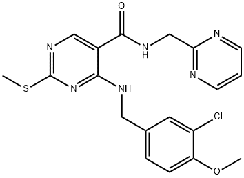 4-((3-chloro-4-methoxybenzyl)amino)-2-(methylthio)-N-(pyrimidin-2-ylmethyl)pyrimidine-5-carboxamide Struktur