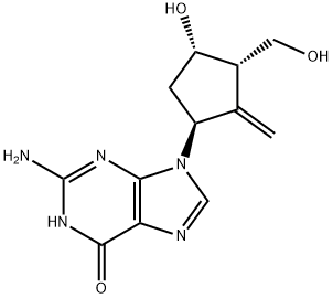 2-amino-9-((1S,3S,4S)-4-hydroxy-3-(hydroxymethyl)-2-methylenecyclopentyl)-1,9-dihydro-6H-purin-6-one Struktur