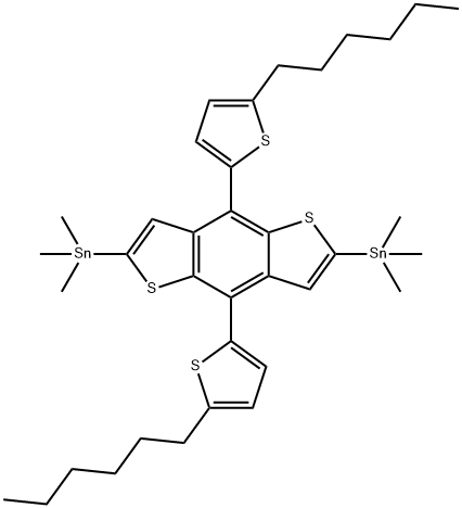 4,8-Bis-(5-hexyl-thiophen-2-yl)-2,6-bis-trimethylstannanyl-1,5-dithia-s-indacene 结构式