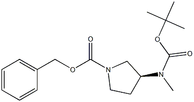 (3S)-3-{[(TERT-ブチルトキシ)カルボニル](メチル)アミノピロリジン-1-カルボン酸ベンジル 化学構造式