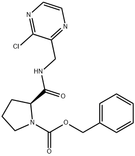 1-Pyrrolidinecarboxylic acid, 2-[[[(3-chloro-2-pyrazinyl)methyl]amino]carbonyl]-, phenylmethyl ester, (2S)- Struktur
