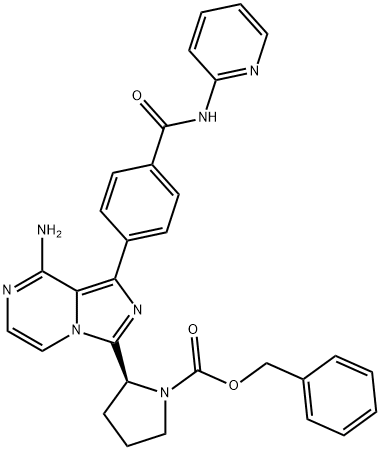 (S)-benzyl 2-(8-amino-1-(4-(pyridin-2-ylcarbamoyl)phenyl)imidazo[1,5-a]pyrazin-3-yl)pyrrolidine-1-carboxylate Struktur