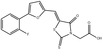 {5-[5-(2-Fluoro-phenyl)-furan-2-ylmethylene]-4-oxo-2-thioxo-thiazolidin-3-yl}-acetic acid Structure