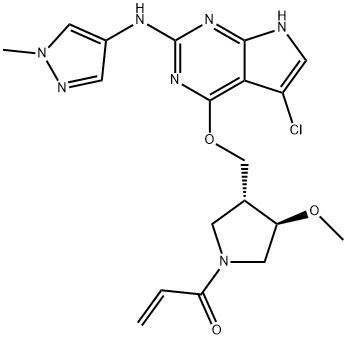 1-((3R,4R)-3-(((5-chloro-2-((1-methyl-1H-pyrazol-4-yl)amino)-7H-pyrrolo[2,3-d]pyrimidin-4-yl)oxy)methyl)-4-methoxypyrrolidin-1-yl)prop-2-en-1-one Structure