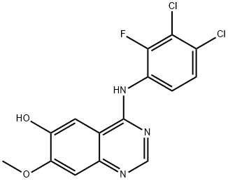 4-(3,4-dichloro-2-fluorophenylamino)-7-methoxyquinazolin-6-ol 化学構造式