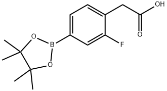 [2-フルオロ-4-(テトラメチル-1,3,2-ジオキサボロラン-2-イル)フェニル]酢酸 化学構造式