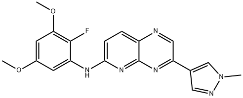 N-(2-fluoro-3,5-dimethoxyphenyl)-3-(1-methyl-1H-pyrazol-4-yl)pyrido[2,3-b]pyrazin-6-amine 结构式