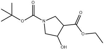 4-Hydroxy-1,3-pyrrolidinedicarboxylic acid 1-(1,1-dimethylethyl) 3-ethyl ester Struktur