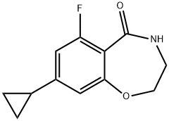 8-Cyclopropyl-6-fluoro-3,4-dihydro-2H-1,4-benzoxazepin-5-one 化学構造式