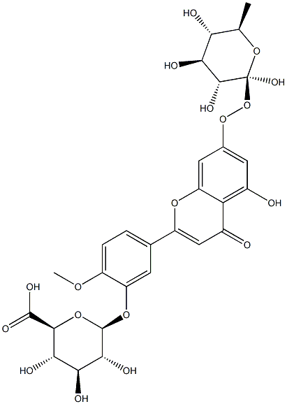 5-[7-(beta-D-Glucopyranuronosyloxy)-5-hydroxy-4-oxo-4H-1-benzopyran-2-yl]-2-methoxyphenyl beta-D-glucopyranosiduronic acid Struktur