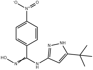 N-Hydroxy-N'-[5-(2-methyl-2-propanyl)-1H-pyrazol-3-yl]-4-nitroben zenecarboximidamide 化学構造式