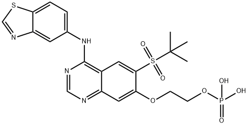 2-((4-(benzo[d]thiazol-5-ylamino)-6-(tert-butylsulfonyl)quinazolin-7-yl)oxy)ethyl dihydrogen phosphate,1579965-12-0,结构式
