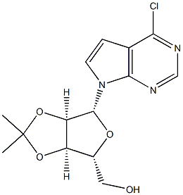 [(3aR,4R,6R,6aR)-6-{4-chloro-7H-pyrrolo[2,3-d]pyrimidin-7-yl}-2,2-dimethyl-tetrahydro-2H-furo[3,4-d][1,3]dioxol-4-yl]methanol Struktur