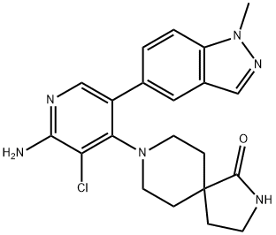 8-(2-amino-3-chloro-5-(1-methyl-1H-indazol-5-yl)pyridin-4-yl)-2,8-diazaspiro[4.5]decan-1-one Struktur
