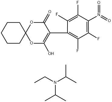 N-Ethyl-N-isopropylpropan-2-aminium 4-oxo-3-(2,3,5,6-tetrafluoro-4-nitrophenyl)-1,5-dioxaspiro[5.5]-undec-2-en-2-olate Struktur