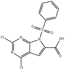 7-(benzenesulfonyl)-2,4-dichloro-7H-pyrrolo[2,3-d]pyrimidine-6-carboxylic acid, 1638768-44-1, 结构式