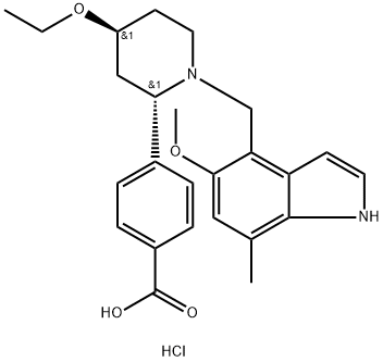 4-((2S,4S)-4-ethoxy-1-((5-methoxy-7-methyl-1H-indol-4-yl)methyl)piperidin-2-yl)benzoicacidhydrochloride Structure