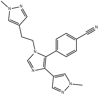 4-[1-[2-(1-メチル-1H-ピラゾール-4-イル)エチル]-4-(1-メチル-1H-ピラゾール-4-イル)-1H-イミダゾール-5-イル]ベンゾニトリル 化学構造式