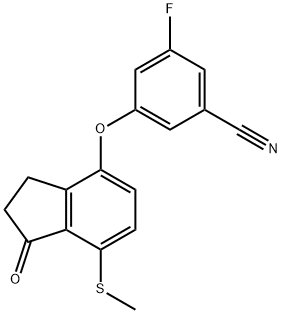 3-氟-5 - ((7-(甲硫基)-1-氧代-2,3-二氢-1H-茚-4-基)氧基)苄腈, 1672665-69-8, 结构式