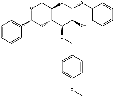 苯基 3-O-[(4-甲氧基苯基)甲基]-4,6-O-[(R)-苯基亚甲基]-1-硫代-ALPHA-D-吡喃甘露糖苷, 168138-26-9, 结构式