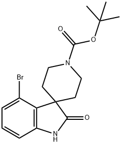 TERT-ブチル 4-ブロモ-2-オキソ-1,2-ジヒドロスピロ[インドール-3,4'-ピペリジン]-1'-カルボキシレート 化学構造式