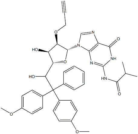 N2-iso-Butyroyl-5'-(4,4'-dimethoxytrityl)-2'-O-propargylguanosine Struktur