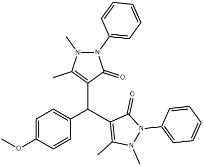 4-[(1,5-dimethyl-3-oxo-2-phenyl-2,3-dihydro-1H-pyrazol-4-yl)(4-methoxyphenyl)methyl]-1,5-dimethyl-2-phenyl-1,2-dihydro-3H-pyrazol-3-one Struktur