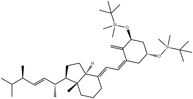 4-{2-[3,5-Bis-(tert-butyl-dimethyl-silanyloxy)-2-methylene-cyclohexylidene]-
ethylidene}-7a-methyl-1-(1,4,5-trimethyl-hex-2-enyl)-octahydro-indene Struktur