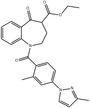 ethyl 1-(2-methyl-4-(3-methyl-1H-pyrazol-1-yl)benzoyl)-5-oxo-2,3,4,5-tetrahydro-1H-benzo[b]azepine-4-carboxylate Struktur
