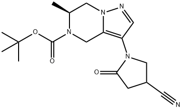 tert-butyl(6S)-3-(4-cyano-2-oxopyrrolidin-1-yl)-6-methyl-6,7-dihydropyrazolo[1,5-a]pyrazine-5(4H)-carboxylate 结构式